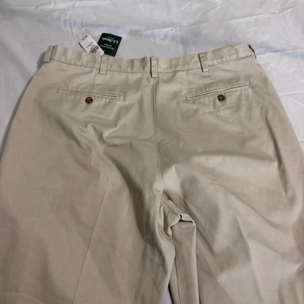 LL Bean Mens Double L Chino Khaki Pants 38x30 Wrinkle Free Cotton Comfort Waist